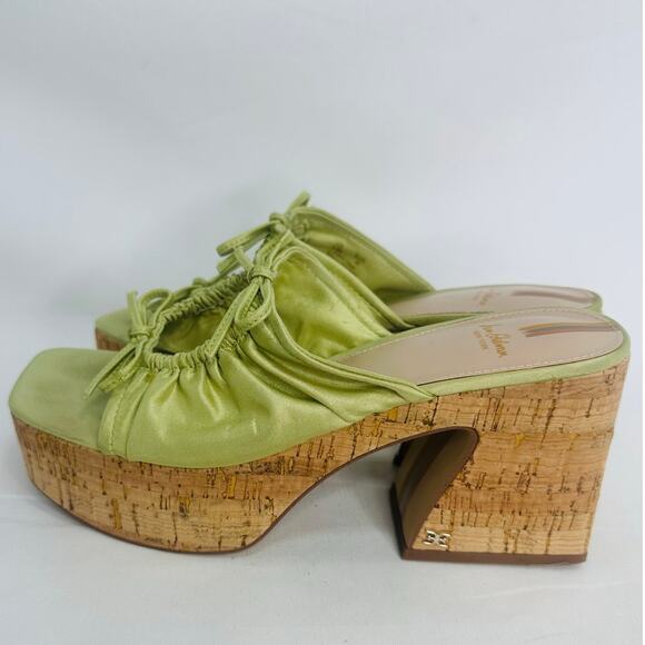 Sam Edelman Dova Green Satin Cork Wedge Platform Sandals Y2K Heels 8.5 - Picture 2 of 9